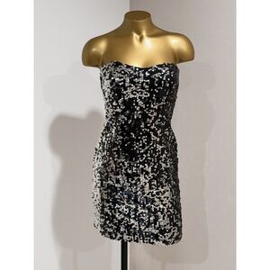 As U Wish Black and Silver Sequin Strapless Mini Dress Size S